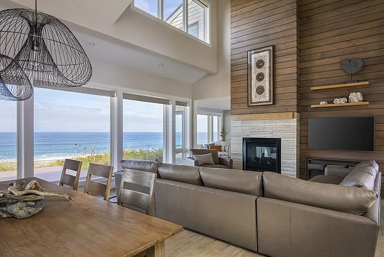 A living room with a contemporary design